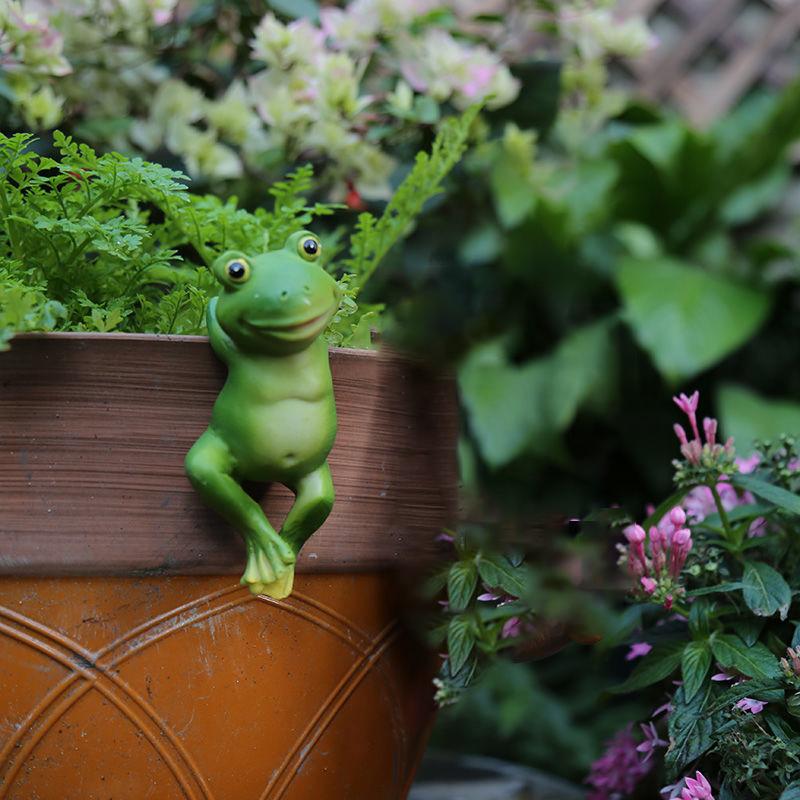 Cute Resin Rabbit Frog Statue DIY Outdoor Garden Bonsai Store Decoration Animal Sculpture Garden Hanging Flower pot Ornament