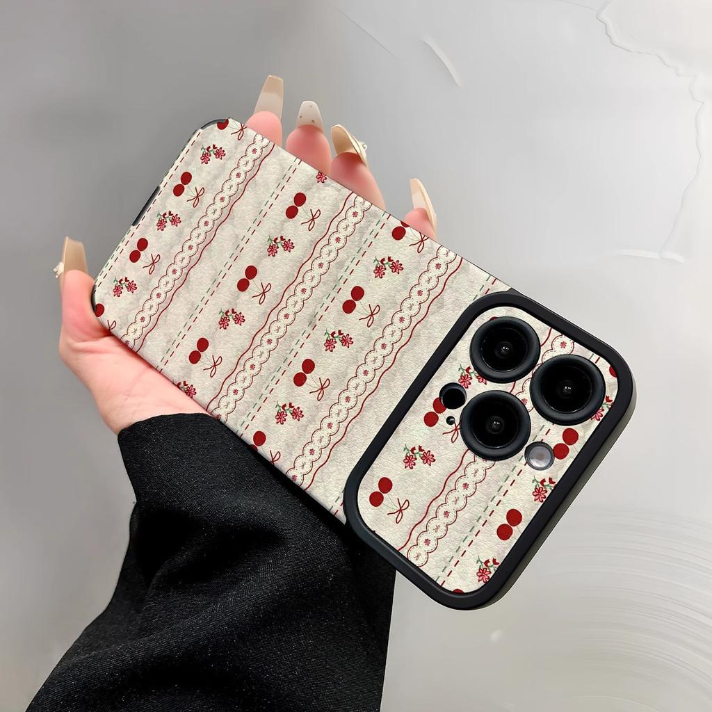 The New Bow Cherry Is Suitable for Apple 17promaxs Mobile Phone Case iPhone15/14pro Simple Leather Pattern.