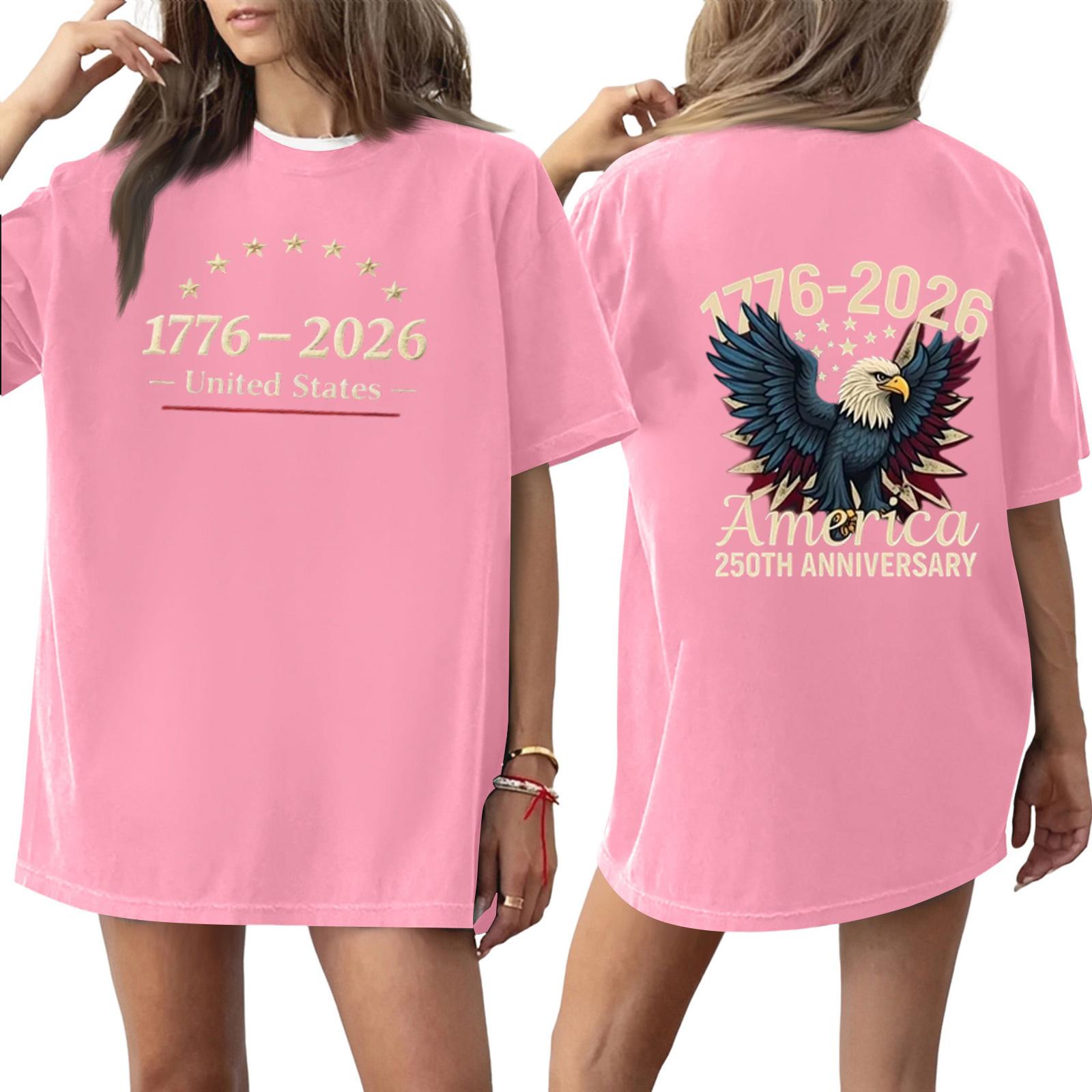 Women s Casual Printed Round Neck Pullover Short Sleeve Top XL розовый