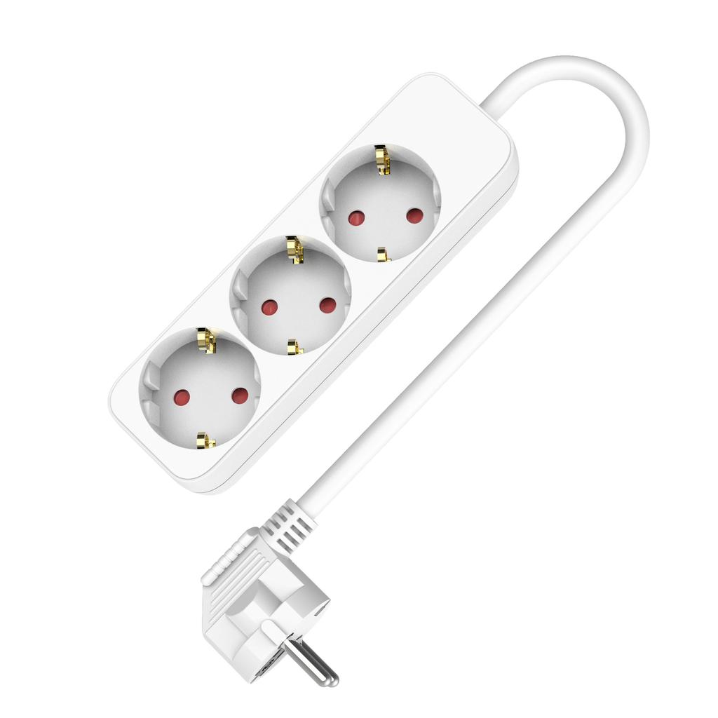 Power Strip Extension Cord 3 Schuko Sockets 1.5M Thick White Cable