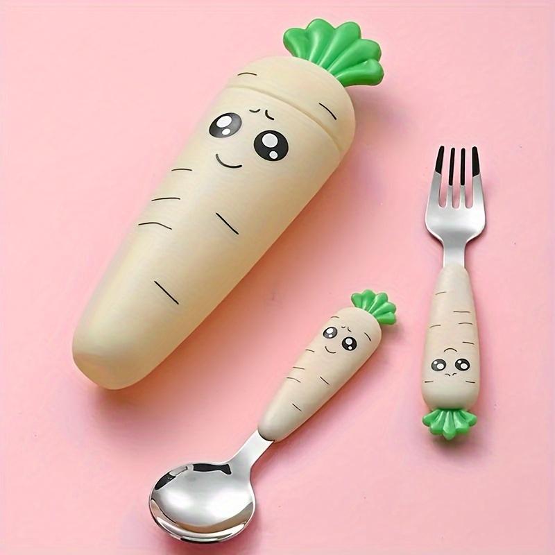 1 set of creative cartoon carrot tableware, children's fork and spoon with handle, portable children's tableware