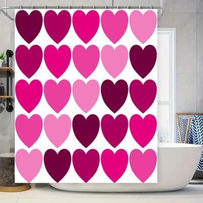 Leuchtend Pink Tiefrot Herz Duschvorhang Set für Badezimmerdeko 3D Gedruckter Stoff Wasserdichte Badezimmeraccessoires Perfektes Geschenk