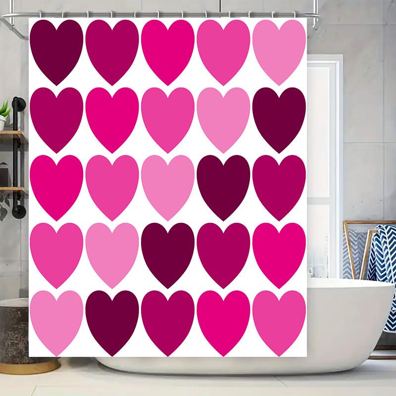 Bright Pink Deep Red Heart Shower Curtain Set for Bathroom Decor 3D Printed Fabric Waterproof Bathroom Accessories Perfect Gift