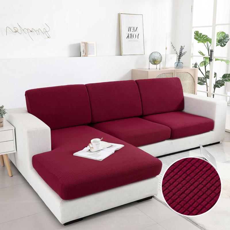 Solid Color Sofa Seat Slipcover Cushion Covers With Elastic Band Thick Jacquard Textured Cushion Covers For Sectional Sofa Slip