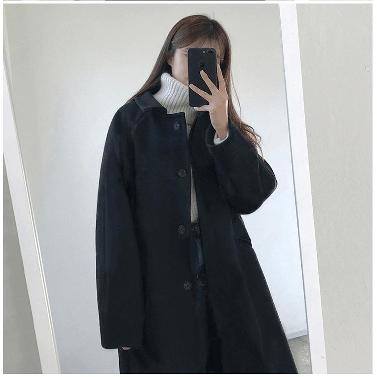 Autumn and Winter Long Plus Cotton Thick Single-breasted Coat Woolen Coat Wild Woman Clothing