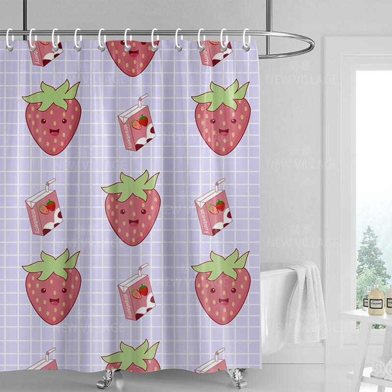 

Home Shower Curtains Bathroom Decora Waterproof Fabric Non-Slip Bathmat Water Absorption Curtain Modern Nordic Boho Plant Fruit W60H190(CM)-1 Pcs