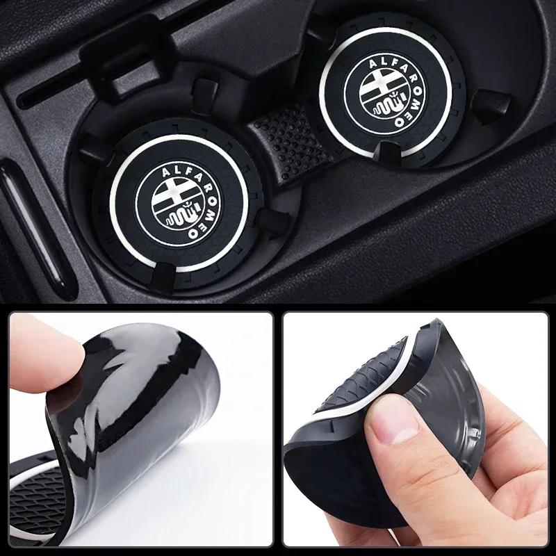 1/2Pcs Car Coasters Water Cup Holder Pads Cup Slot Non-Slip Mat Accessories For Alfa Romeo Sportiva 156 Stelvio Giulia Giulietta