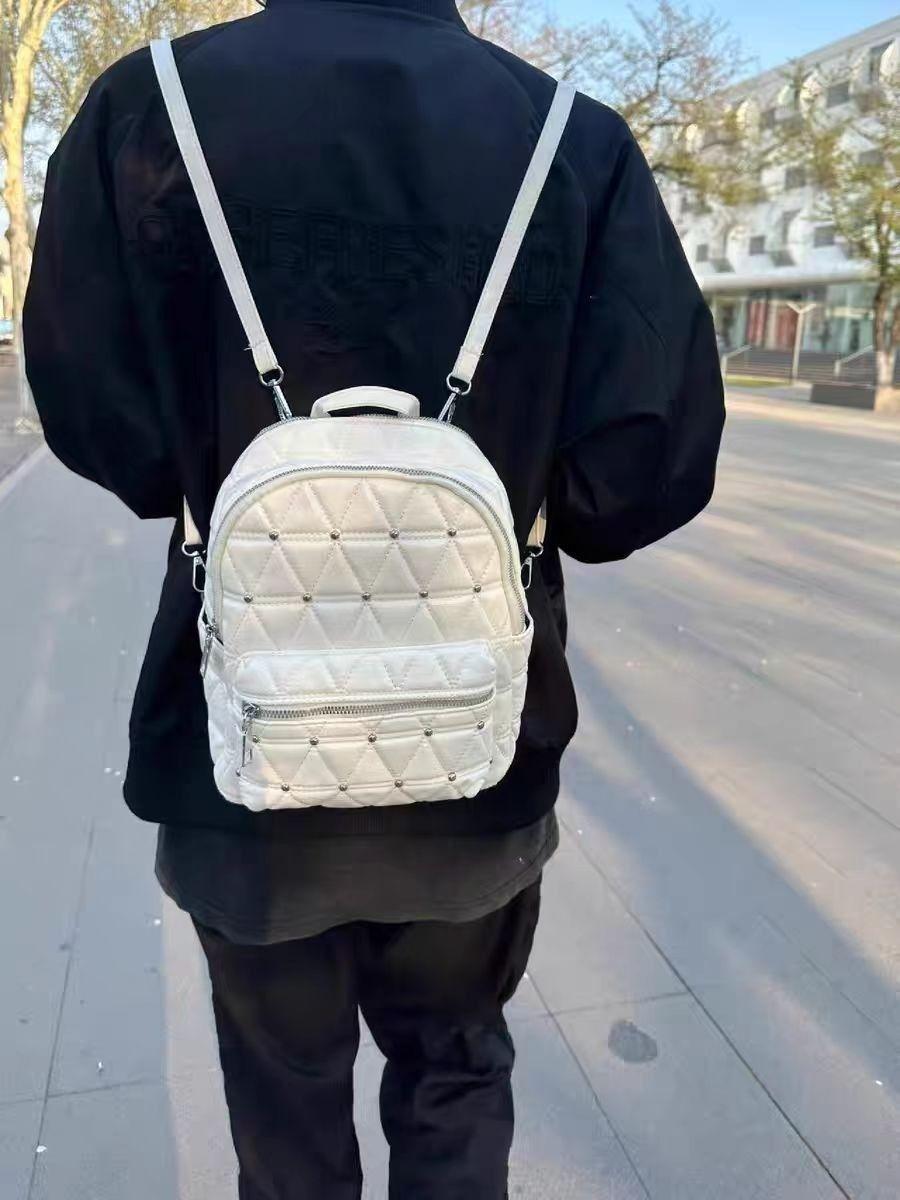 

JIAERDI Large Capacity White Backpack For Women 2025 New Diamond Chic Leather Backpacks Female Vintage Casual Mochila Aesthetic 23x29x17cm белый