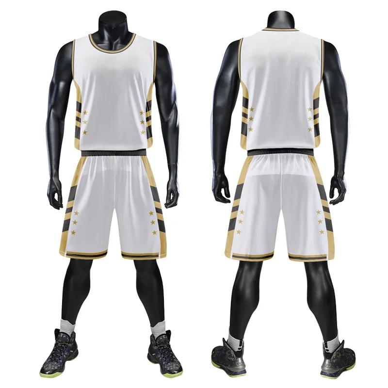 Custom Personalized Digital Print Mens Basketball Shirt Polyester Mesh Summer Breathable Basketball Jersey Set With Name WMS14