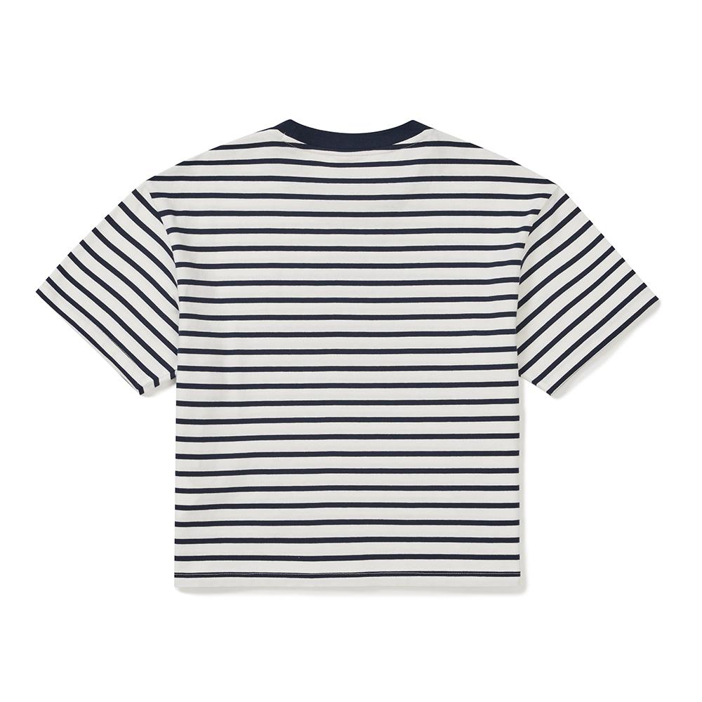 SNOWPEAK Cotton Women's Stripe Semi-crop Short-sleeve T-shirt Navy (S25MWFTS69)