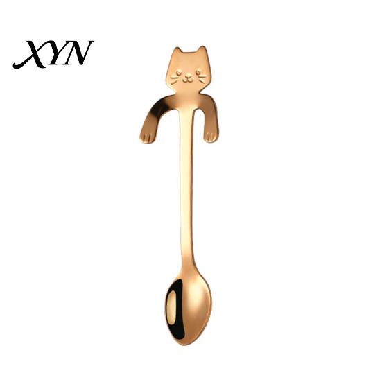 Coffee Cup Stirrer 304 Stainless Steel Spoon, Hanging Cat Spoon for Mugs Tall Cups, Long Short Handle Tea Stirring Ideal Desserts & Ice Cream