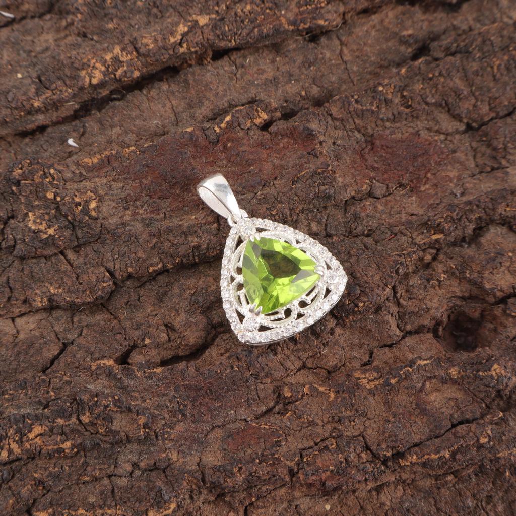 Grüner Peridot Edelstein 925 Sterlingsilber Schmuck Zirkon Anhänger für Frauen Geschenk CZP-8-1