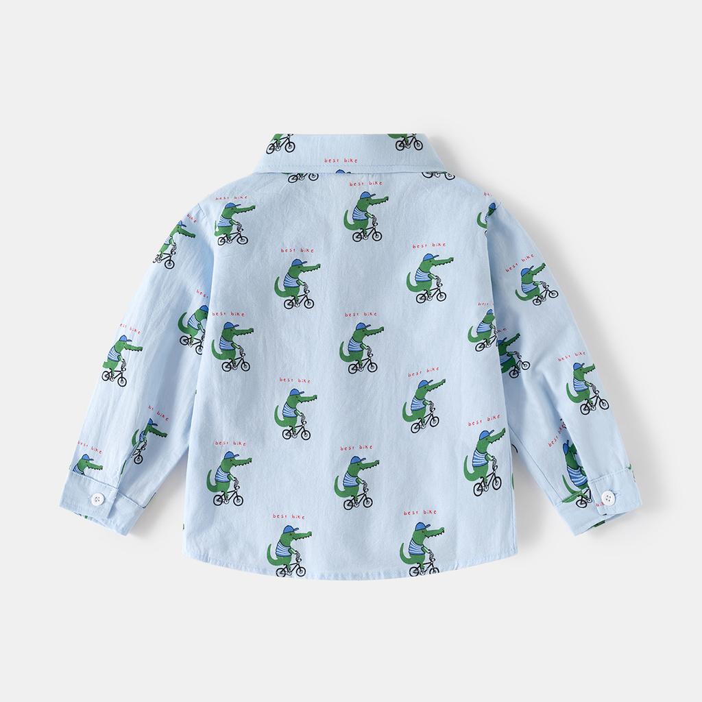 Boys Cotton Shirt 2025 Spring and Autumn New Children's Cute Printed Shirt Children's Long-sleeved Top Tide