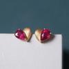 Ancient Gold Craftsm Matte Ruby Heart-Shaped Earings Stud Fashion Simple Red Gemstone Earrings For Women Charms Fine Jewelry