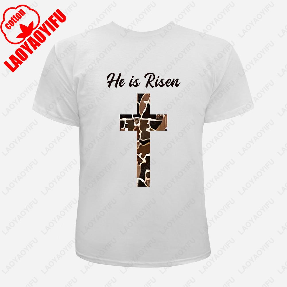 Easter He Is Risen Vintage Graphic Tee Cotton Christian Cross Unisex TShirt for Men  Women Unisex Adult Printed Tshirt Tops