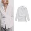 MD Spring New Arrival Women's Minimalist Style Stylish Cross Bow Tie Cotton Blend White V-neck Shirt 5150503