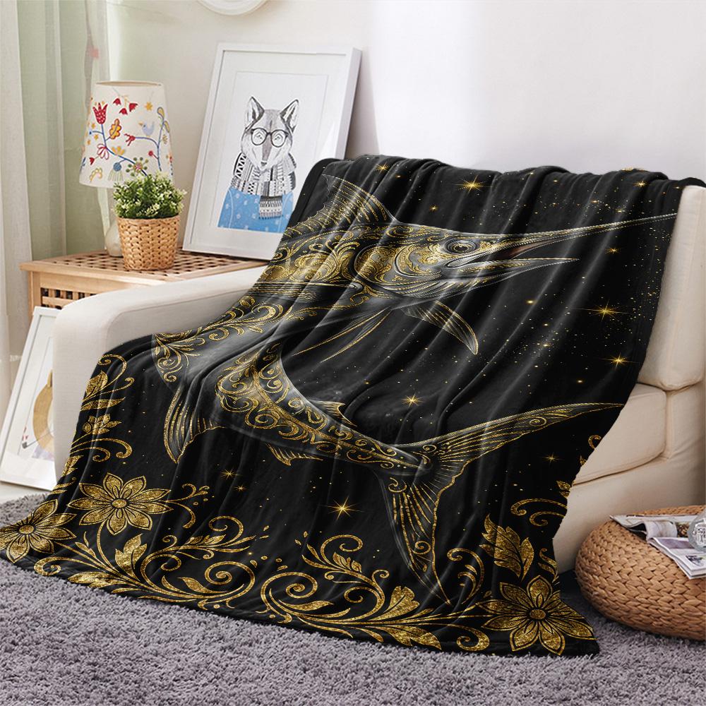1PC Underwater World Print FlAannel Blanket, High Quality Comfortable for All Seasons, Home Decor, Warmth and Comfort