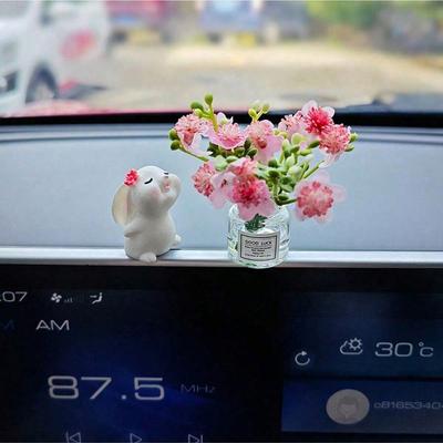 Cute Rabbit Ornament Flower Vase Decor For Car Interior