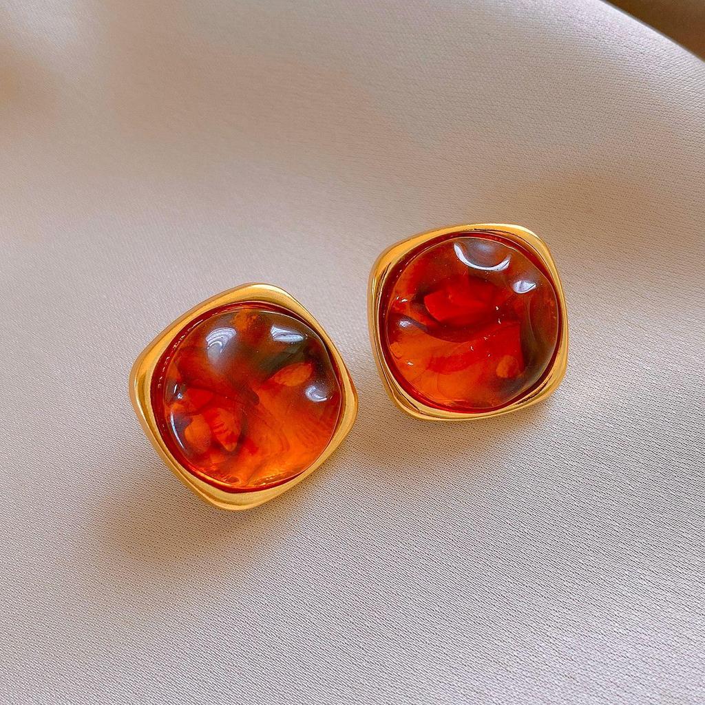 Silver Needle Geometric Irregular Resin Y2K Earrings - Retro Stud Ear Accessories for Women