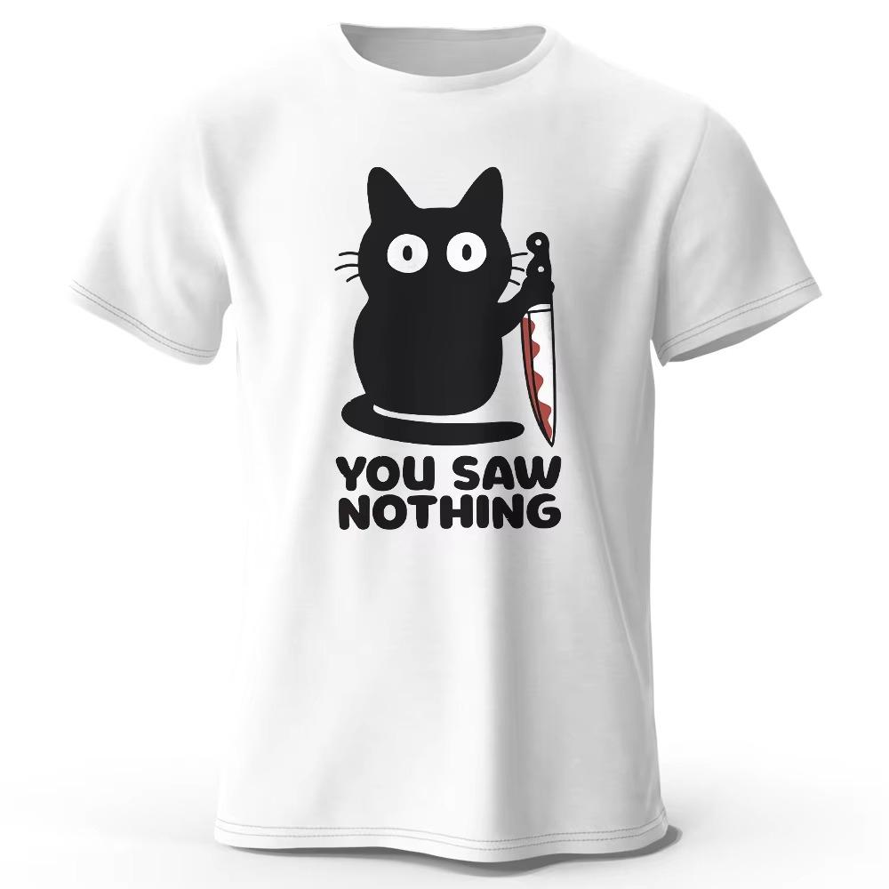 

2025 Summer Funny Cat Print Basic Crew Neck 100% Cotton T-Shirt Breathable Crew Neck Short Sleeve T-Shirt Unisex T-Shirt 4XL