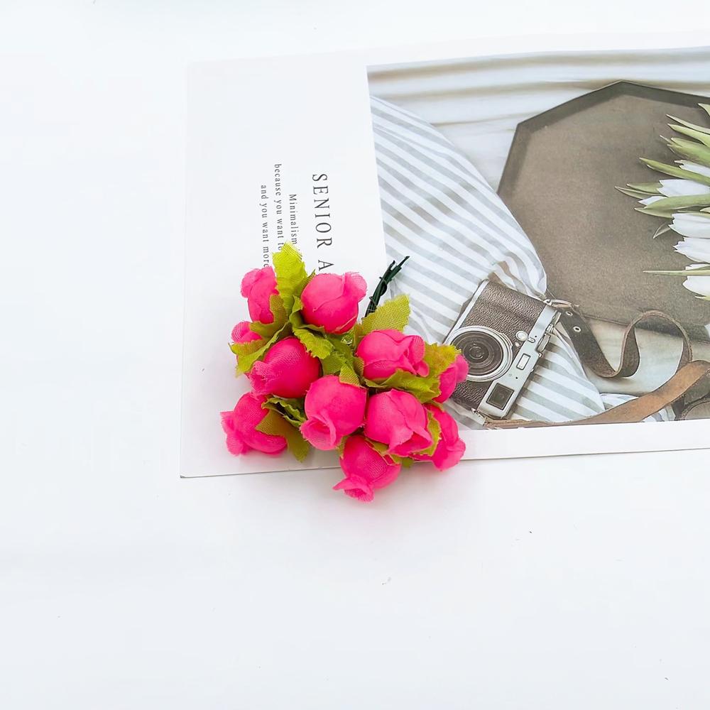 

12/36/72 шт. Искусственные цветы Шелковая роза Мини-букет Рождество Дом Свадьба Новый год DIY Украшение подарочной коробки Поддельные растения 12pcs розовый