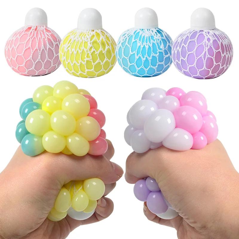 New 6CM Colored Flour Grape Ball Tennis Ball Decompression Squeeze Fingertip Toy TPR Wet Soft Pressure Ball Adult Kids Gift