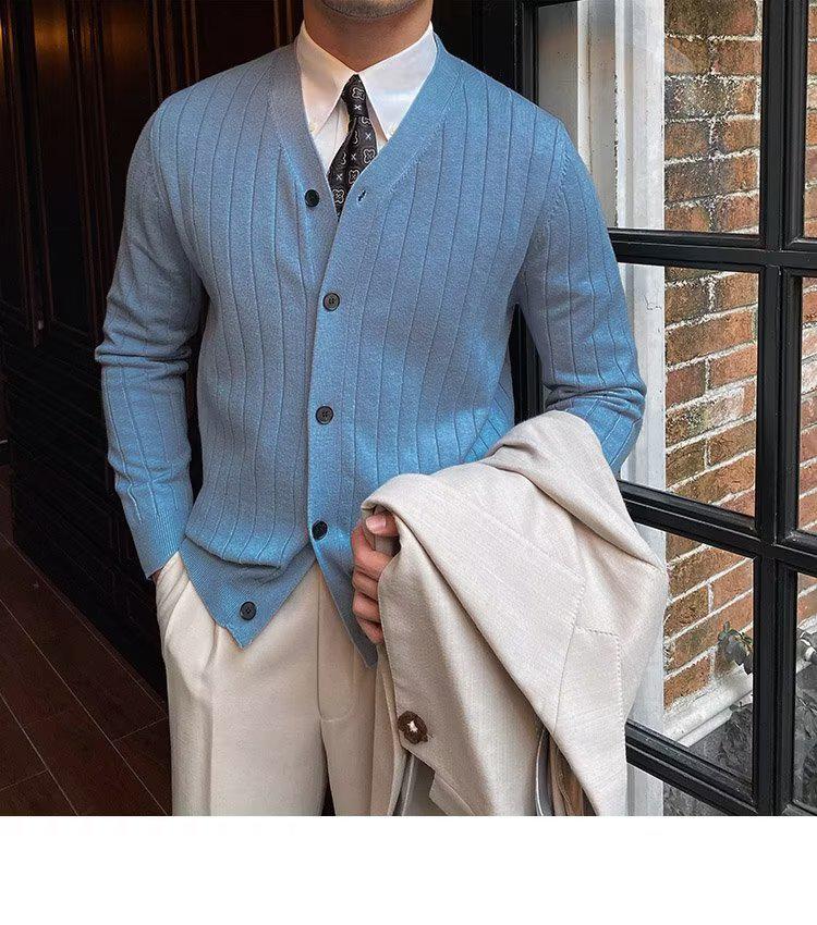 Koreański Męski Sweter Kardigan Slim Fit - Dzianina Jesień/Zima