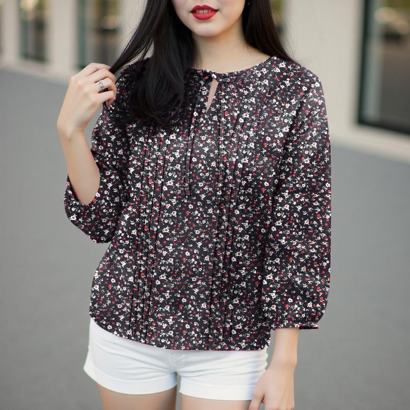 ZANZEA Women Casual Round Neck 3/4 Skeeve Loose Floral Blouse