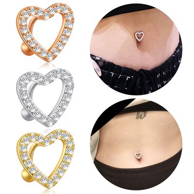 1PC Surgical Steel 14G CZ Reversed Bar Belly Button Ring Heart Navel Stud Piercing Ring Jewelry Sexy Umbilical Oreja Pircings