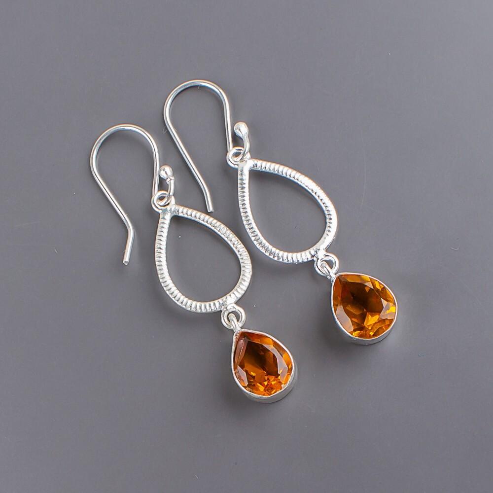 Citrine Gemstone 925 Sterling Silver Jewelry Handmade Designer Earrings 1.90" EE-16-9