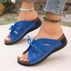 Womens Summer Shoes Wedge Fish Mouth Slippers Solid Color Plus Size Bow Trim Roman Sandals