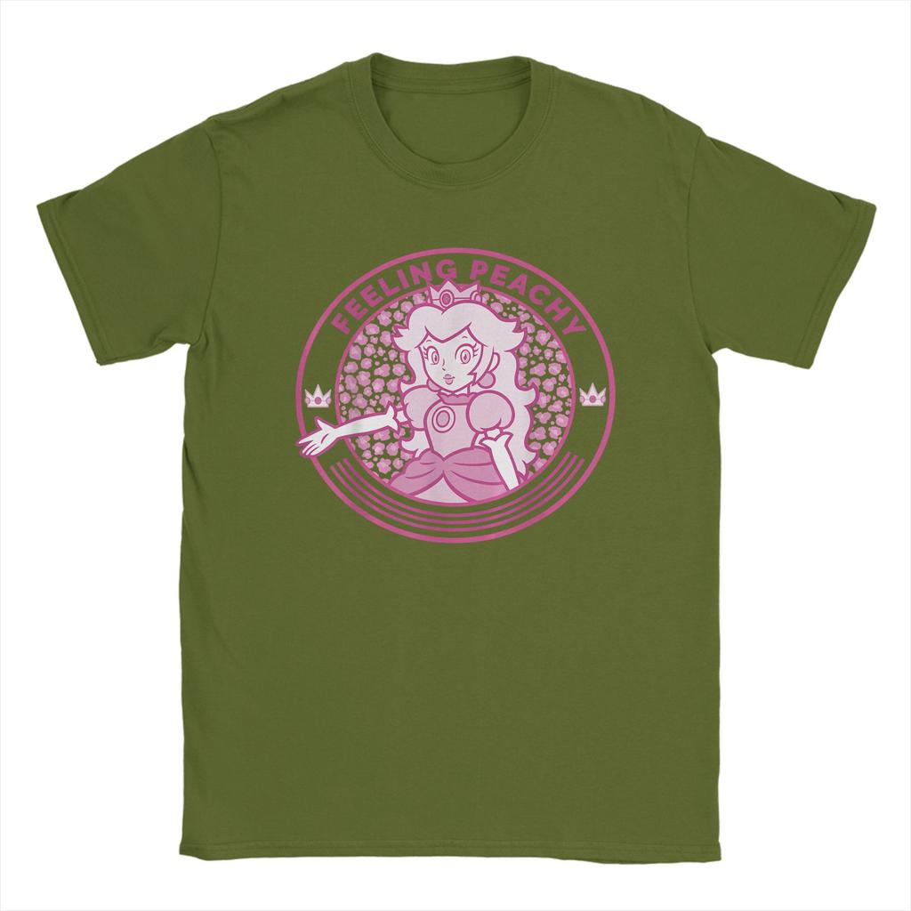 Super Marios Princess Peach Feeling Peachy Cheetah T Shirts for Unisex Cotton TShirts Crew Neck  Tee Shirt Short Sleeve Tops Party
