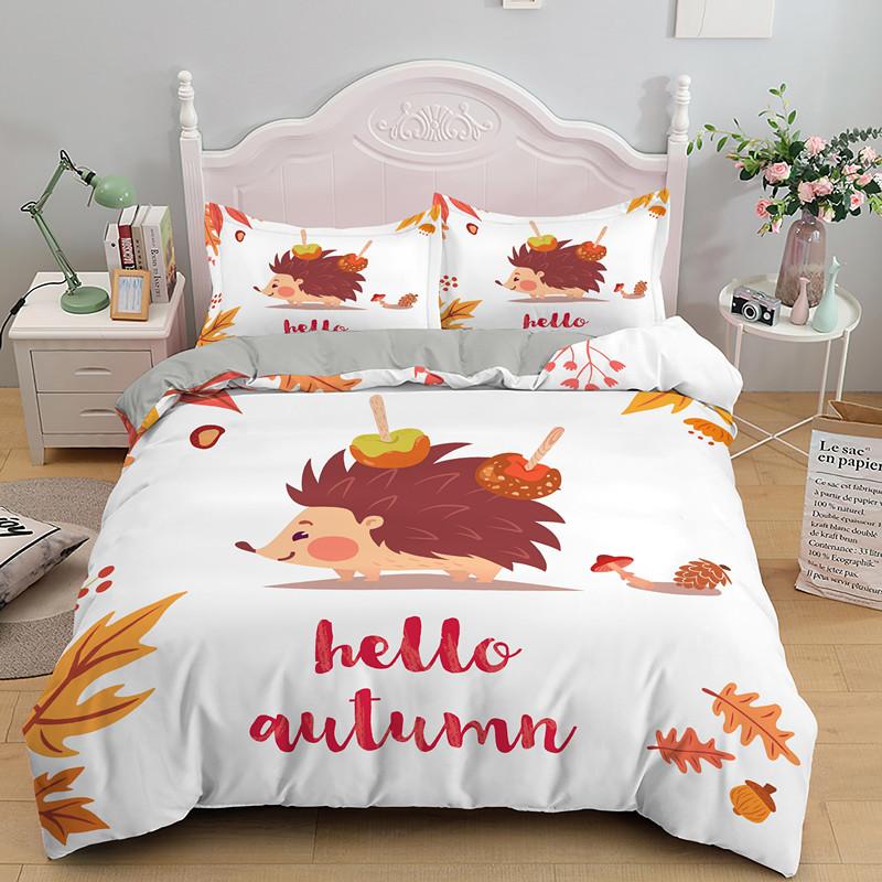 Cute Hedgehog Duvet Cover 3D Cartoon Animal Bedding Set King Full Queen Size Microfiber 3PCS Comforter Cover With Pillowcases