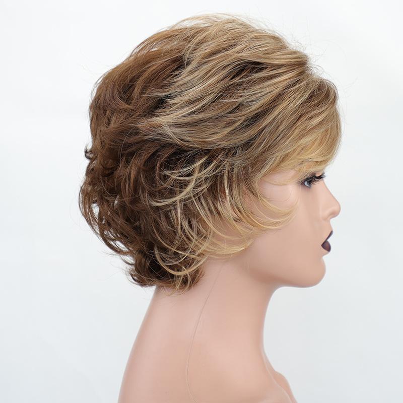 Γυναικείες συνθετικές περούκες μεικτές καφέ ξανθές περούκες με κοντό στρώμα Σγουρή περούκα με κτυπήματα για γυναίκες Καθημερινή στολή για πάρτι Ανθεκτική στη θερμότητα Ίνα