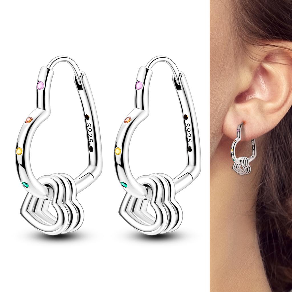 Heißer Verkauf 925 Sterlingsilber Kupfer Herz Ohrringe Passen Original Charms Creolen Für Frauen Mädchen Stecker Ohrring Feine Zirkonia Geschenke