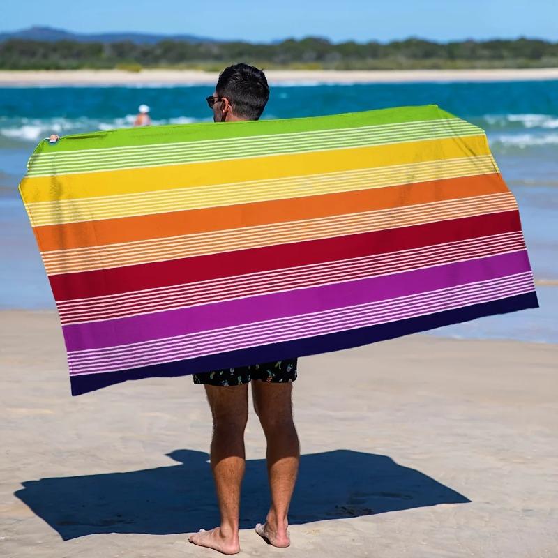 Extra Large Rainbow Stripe Beach Towel - Super Soft Microfiber Quick-Dry Wrap Towel