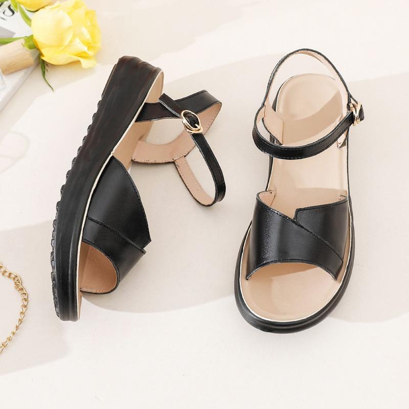 ~~ First layer cowhide mother sandals summer new leather women's shoes non-slip medium and old comfortable leap month shoes