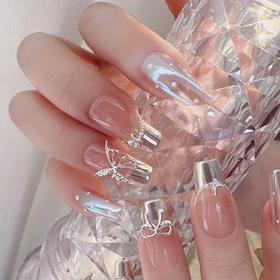 50Pcs Metal Alloy Bowknot Nails Art Decoration Silver Gold Nail Charms Diy Manicure Design Jewelry Accessories Tools