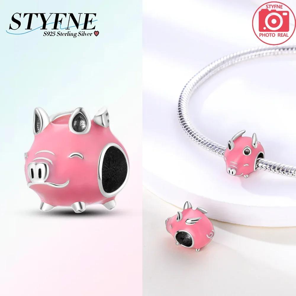 Original Copper Charm Pink Pig Mouse Cheese Fox Animal Charms Bead Fit Bracelet Diy Fine Gift Accessory Jewelry