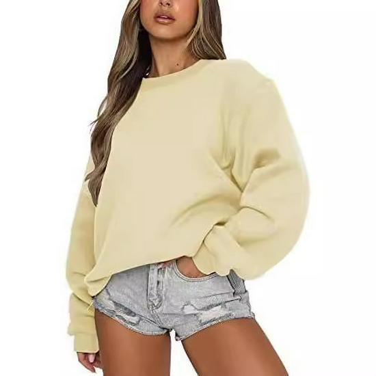 2024 European & American Women's Casual Solid Color Round Neck Loose Hoodie
