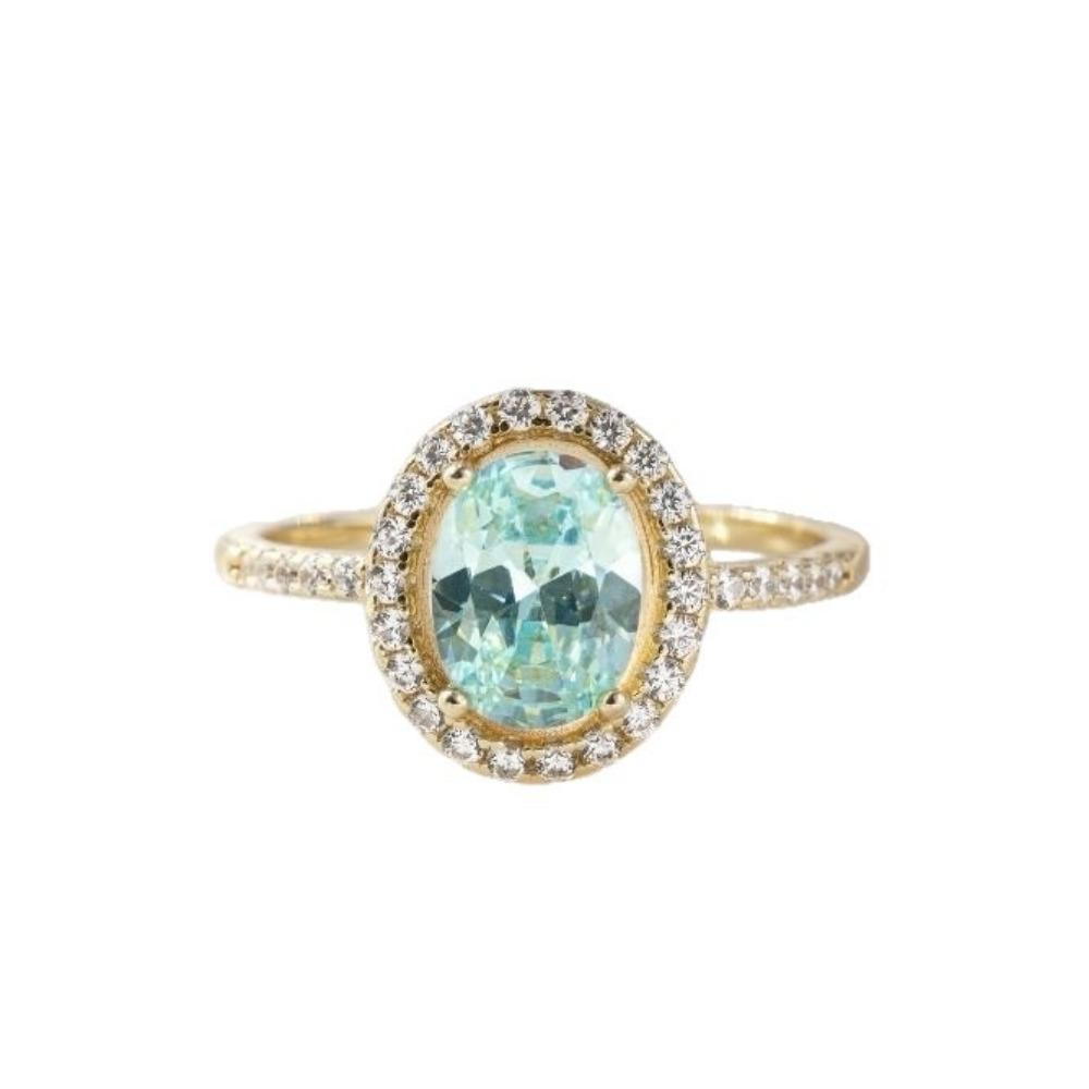 Luxury New Internet Celebrity Ins Fashion Sea Blue Zircon Ring, Simple Women's Jewelry Small Fragrant Style Gold-plated Jewelry