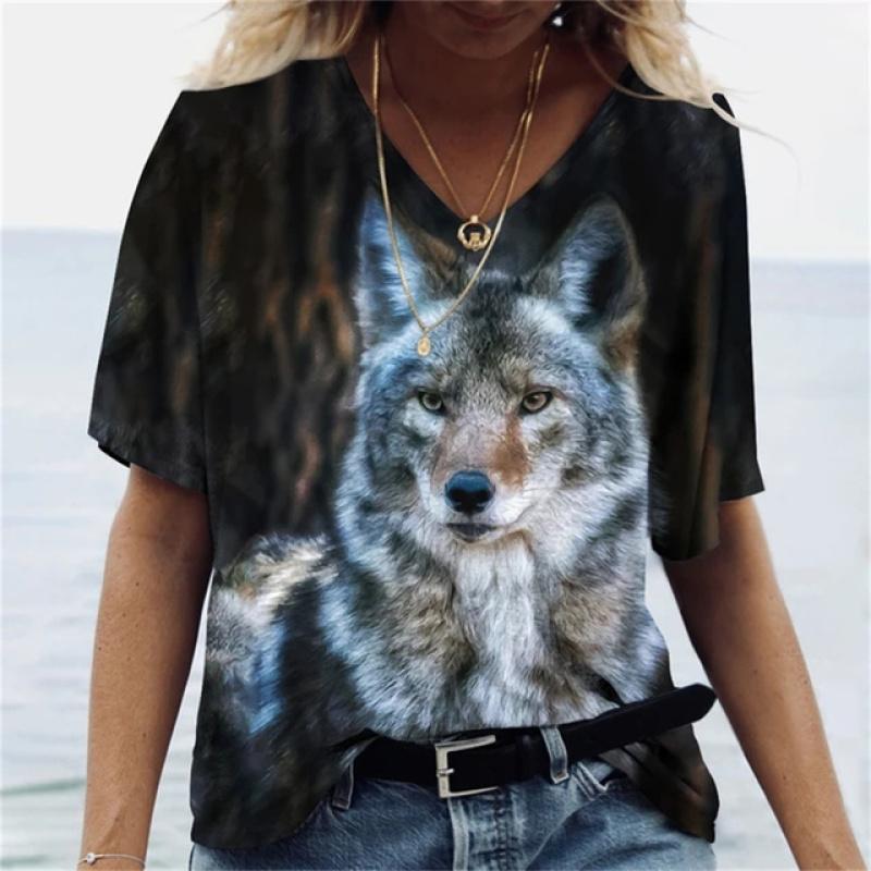 Vrouwen T-shirt Lone Wolf Grafisch 3D Geprint Y2k Mode Elegantie Vintage Korte Mouw Elegant Casual Comfortabel Polyester