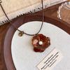 Comfortable Clavicle Chain Lightweight Flower Pendant Necklace Brown Leopard Print Fashion Neck Decoration