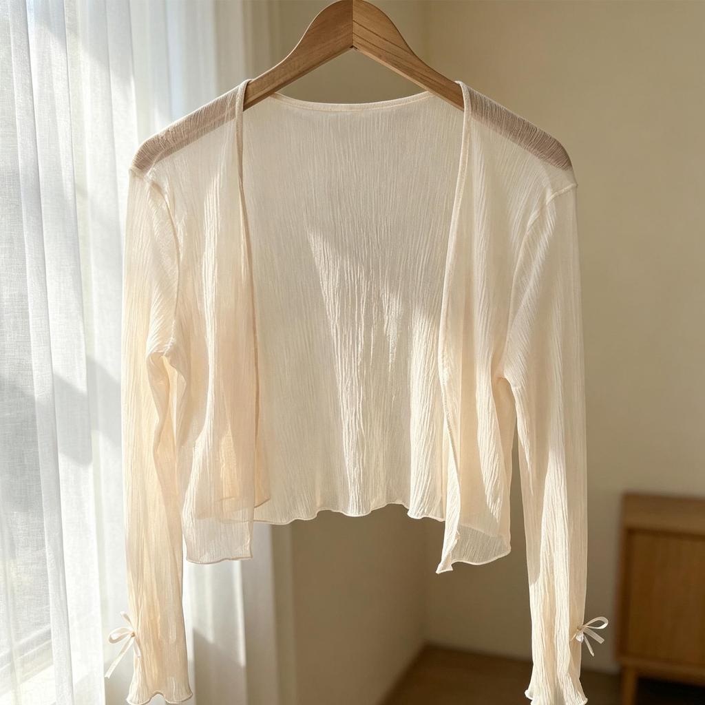 2026 Summer Sheer Ice Silk Bow Cardigan with Sun Protection