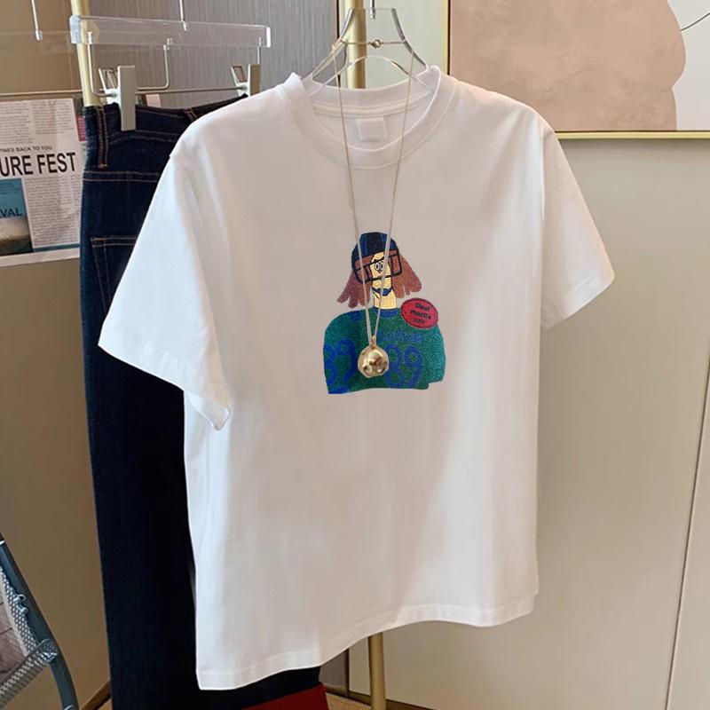 

2025 summer new cotton gray short-sleeved t-shirt women s loose and versatile cartoon printed small top 3XL