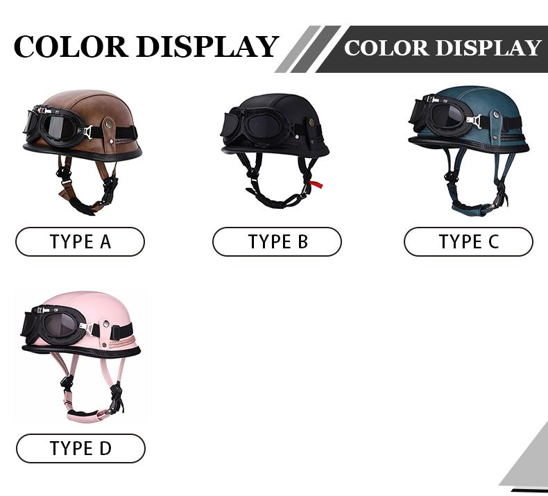 Factory Price Motorcycle Helmets German Style Leather Half Face Helmet DOT Cap1/2 Shell Helmets+Goggles Low Profile Helm Casque
