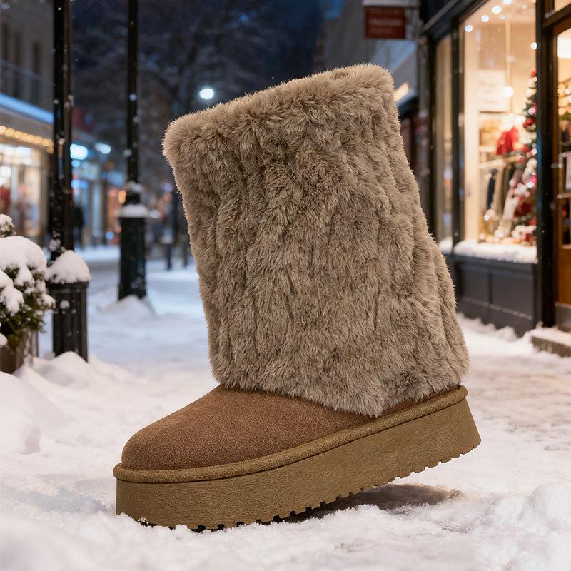 

Меховые ботинки до середины икры, Женские пушистые зимние ботинки на платформе 40 коричневый