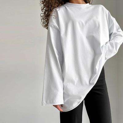 Basic O-neck Cotton T Shirt Women Loose Oversized Long Sleeve Pullover Spring Autumn Fashion Causal Tops