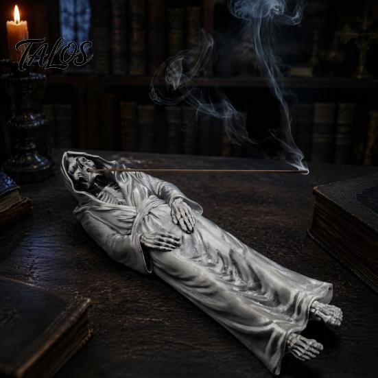 Gothic Home Decor Grim Reaper Incense Stick Holder, Resin Laying Skeleton Statue Burner, Gifts for Horror Lovers Collectible Tabletop Ornament