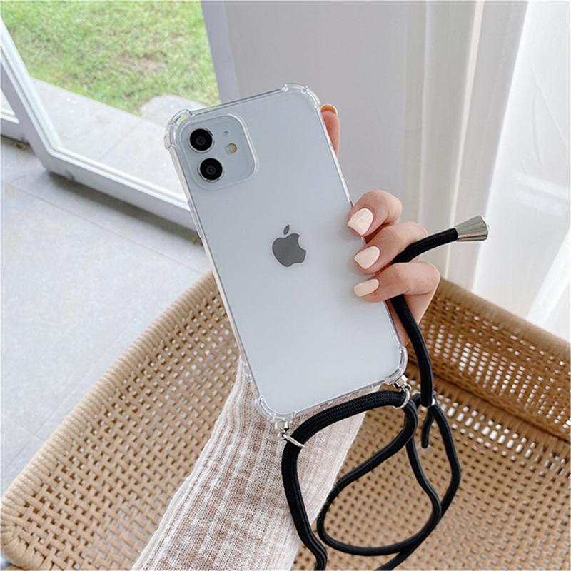Necklace Lanyard Strap Chain Phone Case For iPhone 16 15 14 13 Pro Max 12 11 XS X XR Mini 7 8 Plus Transparent Soft Rope Cover